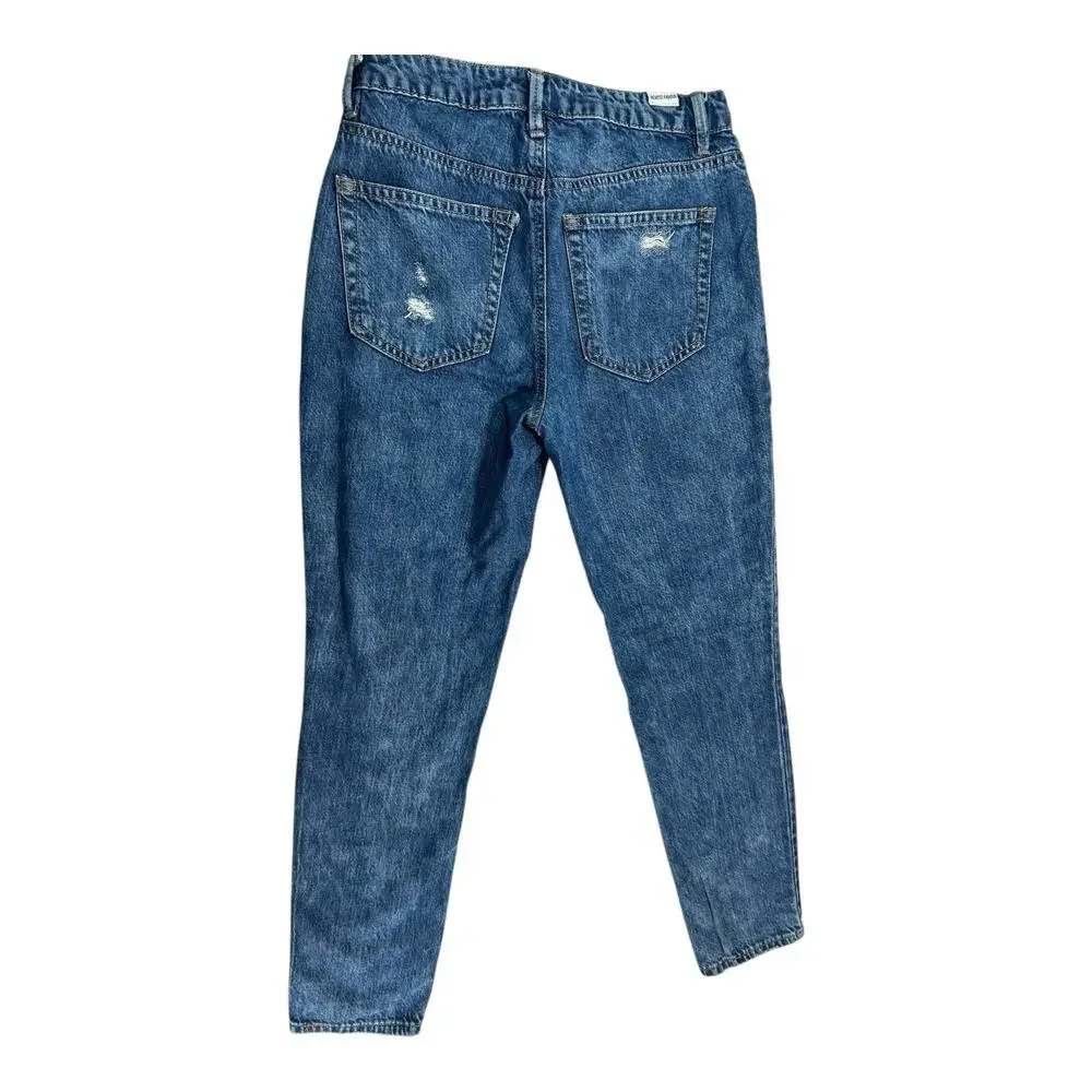 Almost Famous Distressed Mom Jeans Womens Juniors Size 1 Medium Wash Blue Ripped - Picture 6 of 14